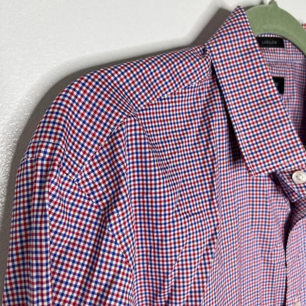 J Crew Red White Blue Checkered Ludlow Shirt Size L 120's 2-Ply Cotton Men's